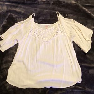 Red camel off the shoulder top